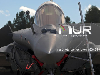 A Dassault Rafale F4 of the Hellenic Air Force parks at Los Llanos military air base during the Tactical Leadership Programme in Albacete, S...