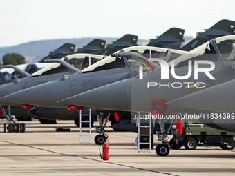 A Dassault Mirage 2000D of the Armee de l'Air is parked at Los Llanos military air base during the Tactical Leadership Programme in Albacete...