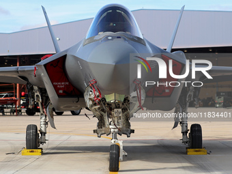 A Lockheed Martin F-35A Lightning II of the Italy Air Force parks at Los Llanos military air base during the Tactical Leadership Programme i...