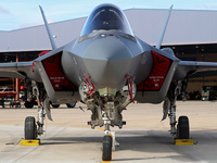 A Lockheed Martin F-35A Lightning II of the Italy Air Force parks at Los Llanos military air base during the Tactical Leadership Programme i...