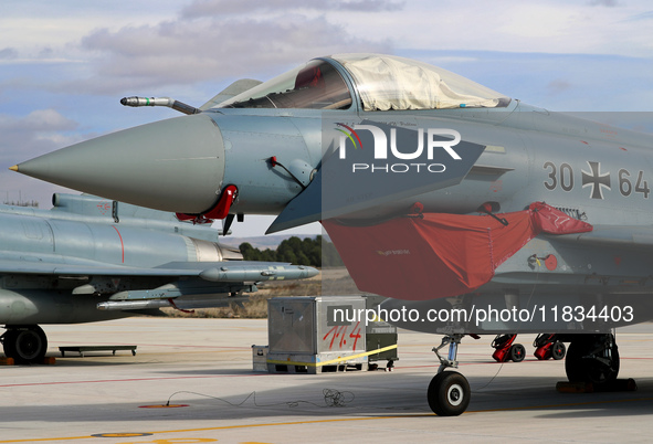 A Eurofighter EF-2000 Typhoon of the Luftwaffe (German Air Force) parks at Los Llanos military air base during the Tactical Leadership Progr...