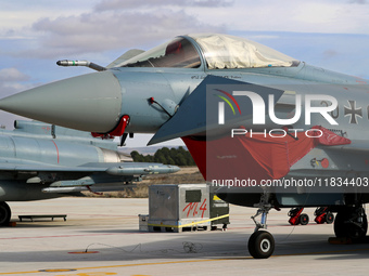 A Eurofighter EF-2000 Typhoon of the Luftwaffe (German Air Force) parks at Los Llanos military air base during the Tactical Leadership Progr...