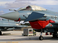 A Eurofighter EF-2000 Typhoon of the Luftwaffe (German Air Force) parks at Los Llanos military air base during the Tactical Leadership Progr...