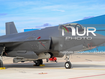 A Lockheed Martin F-35A Lightning II of the Italy Air Force parks at Los Llanos military air base during the Tactical Leadership Programme i...