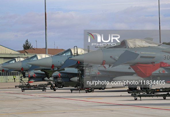 A Eurofighter EF-2000 Typhoon of the Luftwaffe (German Air Force) parks at Los Llanos military air base during the Tactical Leadership Progr...