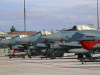 A Eurofighter EF-2000 Typhoon of the Luftwaffe (German Air Force) parks at Los Llanos military air base during the Tactical Leadership Progr...