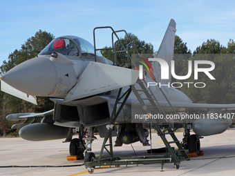 A Eurofighter EF-2000 Typhoon of the Italian Air Force is parked at Los Llanos airport during the Tactical Leadership Programme in Albacete,...