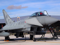 A Eurofighter EF-2000 Typhoon of the Italian Air Force is parked at Los Llanos airport during the Tactical Leadership Programme in Albacete,...