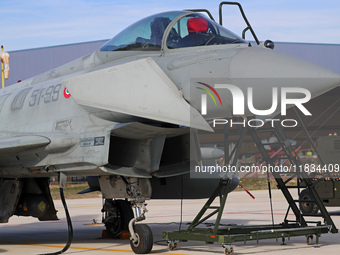 A Eurofighter EF-2000 Typhoon of the Italian Air Force is parked at Los Llanos airport during the Tactical Leadership Programme in Albacete,...