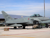 A Eurofighter EF-2000 Typhoon of the Italian Air Force is parked at Los Llanos airport during the Tactical Leadership Programme in Albacete,...