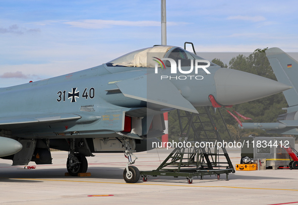 A Eurofighter EF-2000 Typhoon of the Luftwaffe (German Air Force) parks at Los Llanos military air base during the Tactical Leadership Progr...