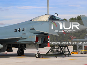 A Eurofighter EF-2000 Typhoon of the Luftwaffe (German Air Force) parks at Los Llanos military air base during the Tactical Leadership Progr...