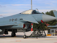 A Eurofighter EF-2000 Typhoon of the Luftwaffe (German Air Force) parks at Los Llanos military air base during the Tactical Leadership Progr...