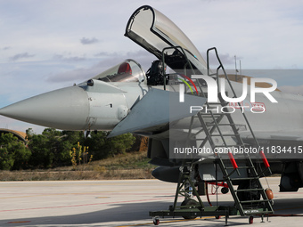 A British Royal Air Force Eurofighter Typhoon FGR.4 is parked at Los Llanos military air base during the Tactical Leadership Programme in Al...