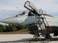 A British Royal Air Force Eurofighter Typhoon FGR.4 is parked at Los Llanos military air base during the Tactical Leadership Programme in Al...