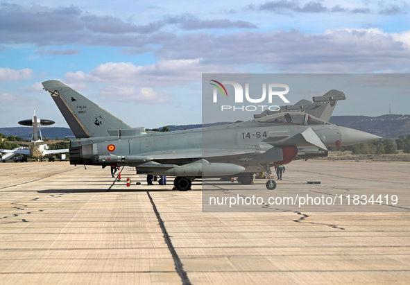 Eurofighter Typhoon EF2000 aircraft of the Spanish Air Force park at Los Llanos military air base during the Tactical Leadership Programme i...