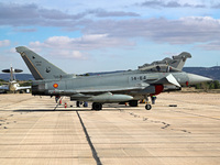 Eurofighter Typhoon EF2000 aircraft of the Spanish Air Force park at Los Llanos military air base during the Tactical Leadership Programme i...