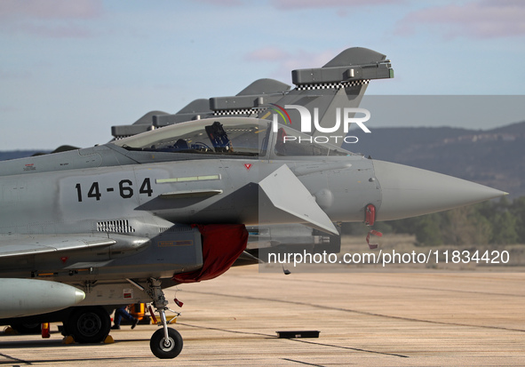 Eurofighter Typhoon EF2000 aircraft of the Spanish Air Force park at Los Llanos military air base during the Tactical Leadership Programme i...