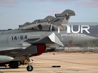 Eurofighter Typhoon EF2000 aircraft of the Spanish Air Force park at Los Llanos military air base during the Tactical Leadership Programme i...