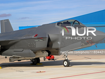 A Lockheed Martin F-35A Lightning II of the Italy Air Force parks at Los Llanos military air base during the Tactical Leadership Programme i...