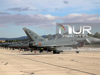 Eurofighter Typhoon EF2000 aircraft of the Spanish Air Force park at Los Llanos military air base during the Tactical Leadership Programme i...