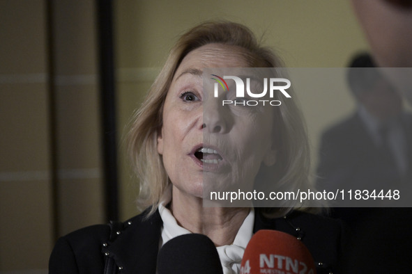 Former Chilean President Sebastian Pinera's wife, Cecilia Morel, speaks with a journalist during an OAS regular meeting in Washington DC, US...