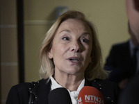 Former Chilean President Sebastian Pinera's wife, Cecilia Morel, speaks with a journalist during an OAS regular meeting in Washington DC, US...