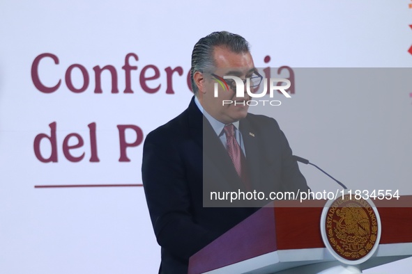 Francisco Cervantes Diaz, President of the Business Coordinating Council (CCE), speaks during a briefing conference where he announces that...