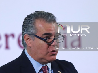 Francisco Cervantes Diaz, President of the Business Coordinating Council (CCE), speaks during a briefing conference where he announces that...