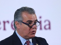 Francisco Cervantes Diaz, President of the Business Coordinating Council (CCE), speaks during a briefing conference where he announces that...