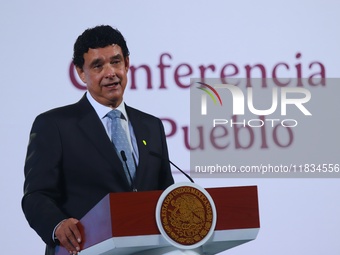 Jose Luis Carazo Preciado, spokesperson for the Labor Sector of the National Minimum Wage Commission (Conasami), speaks during a briefing co...