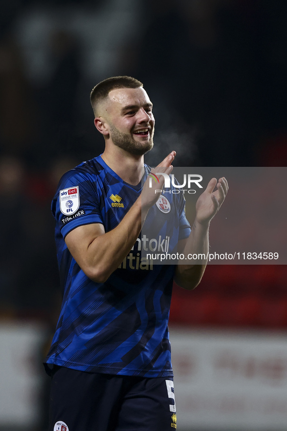 Charlie Barker of Crawley Town celebrates victory at the end of the game during the Sky Bet League 1 match between Charlton Athletic and Cra...