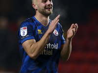 Charlie Barker of Crawley Town celebrates victory at the end of the game during the Sky Bet League 1 match between Charlton Athletic and Cra...