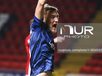 Max Anderson of Crawley Town celebrates his goal during the Sky Bet League 1 match between Charlton Athletic and Crawley Town at The Valley...