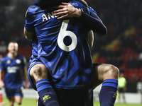 Max Anderson of Crawley Town celebrates his goal with teammate Harry Forster during the Sky Bet League 1 match between Charlton Athletic and...