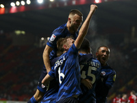 Max Anderson of Crawley Town celebrates his goal with teammates during the Sky Bet League 1 match between Charlton Athletic and Crawley Town...