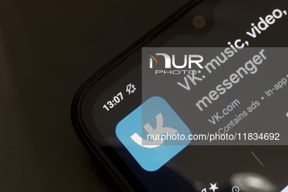 The VK app logo appears on the screen of a smartphone in Reno, United States, on December 4, 2024. (Photo Illustration by Jaque Silva/NurPho...