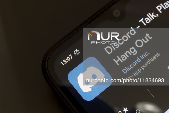 The Discord app logo appears on the screen of a smartphone in Reno, United States, on December 4, 2024. (Photo Illustration by Jaque Silva/N...