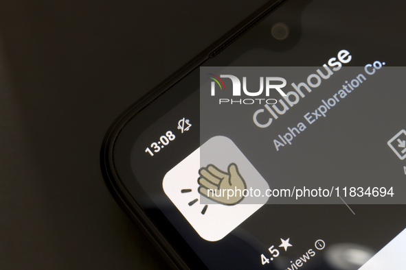 The Clubhouse app logo appears on the screen of a smartphone in Reno, United States, on December 4, 2024. (Photo Illustration by Jaque Silva...