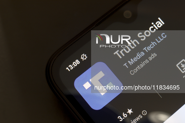 The Truth Social app logo appears on the screen of a smartphone in Reno, United States, on December 4, 2024. (Photo Illustration by Jaque Si...