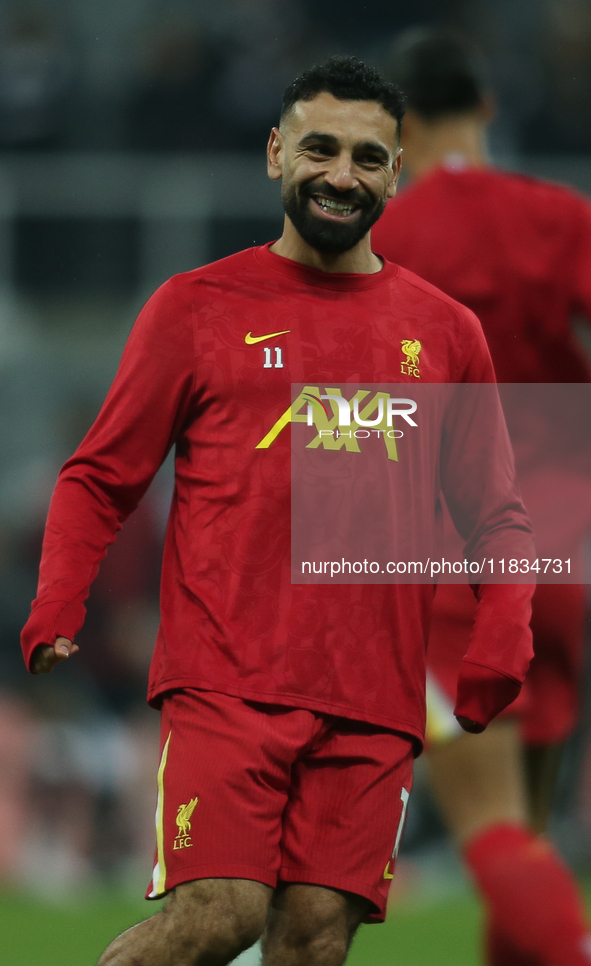 Mohamed Salah of Liverpool plays during the Premier League match between Newcastle United and Liverpool at St. James's Park in Newcastle, En...