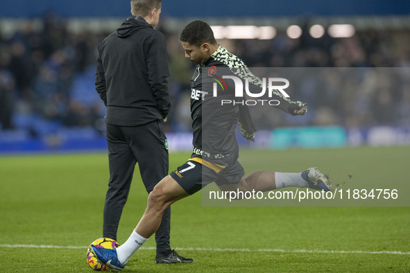 Andre #7 of Wolverhampton Wanderers F.C. warms up during the Premier League match between Everton and Wolverhampton Wanderers at Goodison Pa...