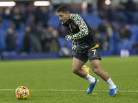 Andre #7 of Wolverhampton Wanderers F.C. warms up during the Premier League match between Everton and Wolverhampton Wanderers at Goodison Pa...