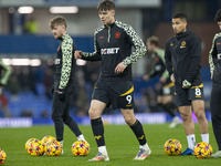 Jorgen Strand Larsen #9 of Wolverhampton Wanderers F.C. warms up during the Premier League match between Everton and Wolverhampton Wanderers...