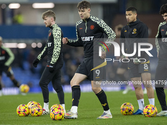 Jorgen Strand Larsen #9 of Wolverhampton Wanderers F.C. warms up during the Premier League match between Everton and Wolverhampton Wanderers...