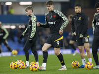 Jorgen Strand Larsen #9 of Wolverhampton Wanderers F.C. warms up during the Premier League match between Everton and Wolverhampton Wanderers...