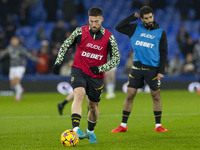 Matt Doherty #2 of Wolverhampton Wanderers F.C. warms up during the Premier League match between Everton and Wolverhampton Wanderers at Good...