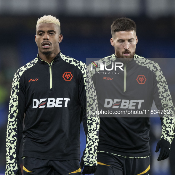 Mario Lemina #5 of Wolverhampton Wanderers F.C. participates in the Premier League match between Everton and Wolverhampton Wanderers at Good...