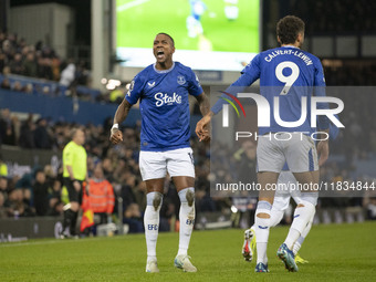 Ashley Young #18 of Everton F.C. celebrates his goal during the Premier League match between Everton and Wolverhampton Wanderers at Goodison...