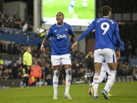 Ashley Young #18 of Everton F.C. celebrates his goal during the Premier League match between Everton and Wolverhampton Wanderers at Goodison...